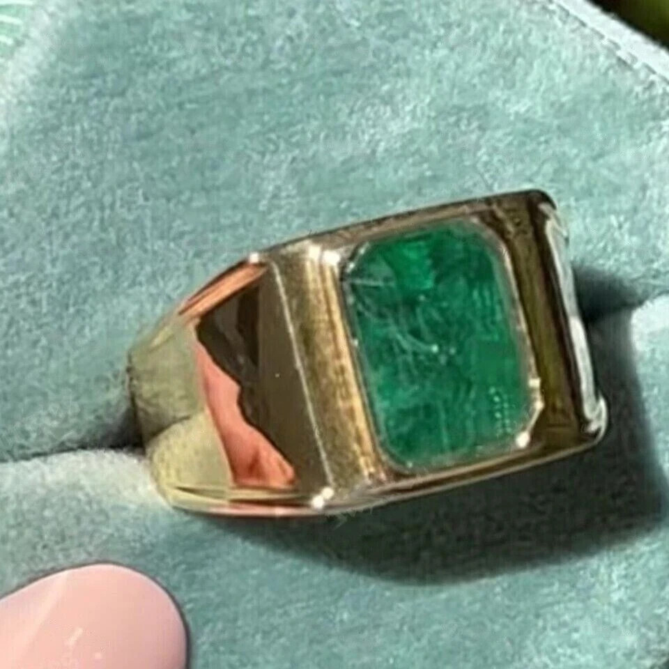 2CT Men’s Certified Natural Emerald Bezel Engagement Ring Solid 14K Yellow Gold