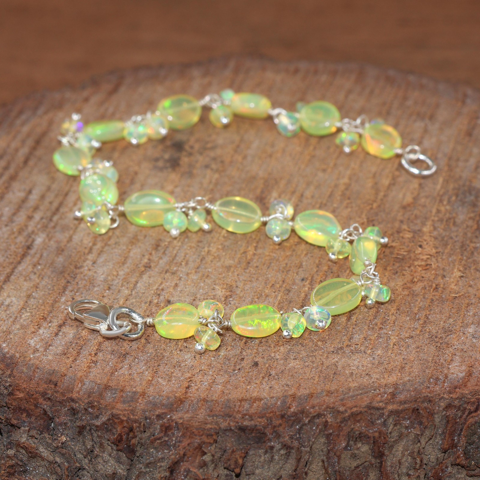 Natural Yellow Opal Gemstone Tumble Beads Bracelet, Ethiopian Fire Opal Bracelet