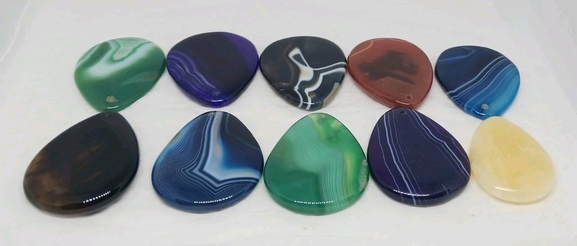 10 Gemstone Pendants Cabochon dyed drilled no bail jasper agate polished pendant