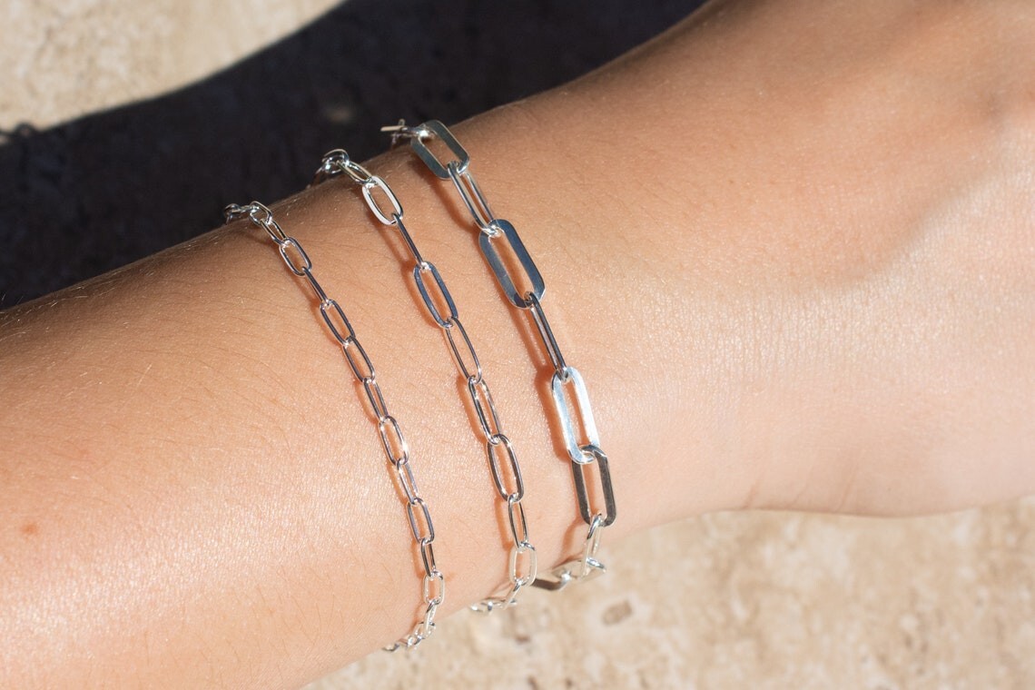 Real Solid 925 Sterling Silver Paper Clip Chain Paperclip Necklace Made in Italy