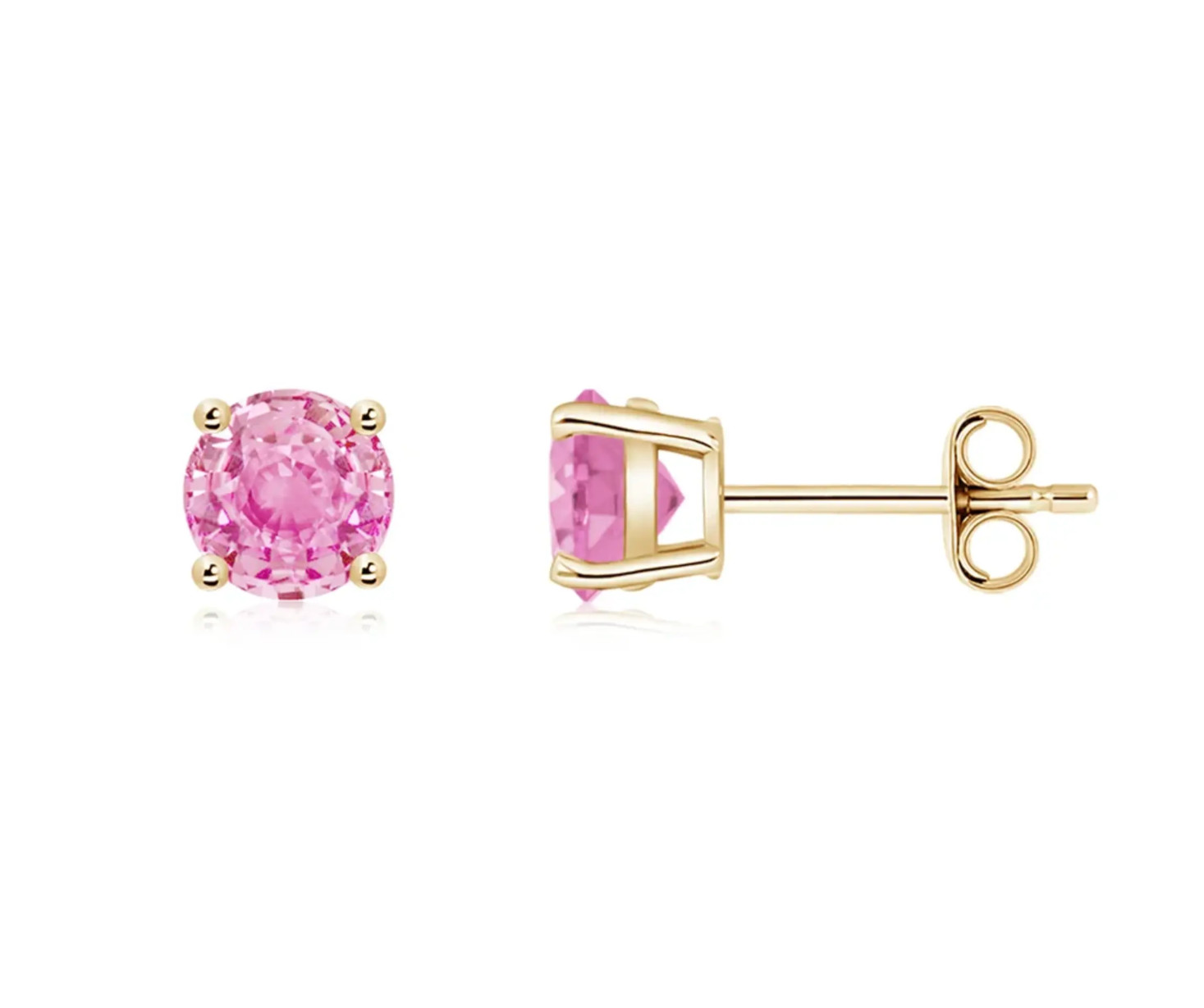 6 mm Round Pink Sapphire Stud Earrings – Yellow Gold plated Sterling Silver