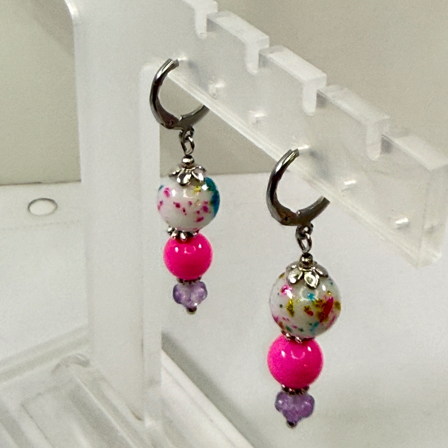 Beaded Dangle Earrings 1.75″ Stainless Steel Hypoallergenic Kindred Trinkets