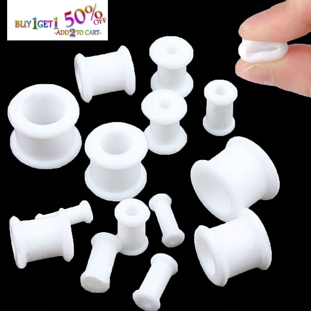 Pair 26MM-50MM SILICONE DOUBLE FLAT FLARE TUNNELS Gauges Thin Flesh Soft 2012