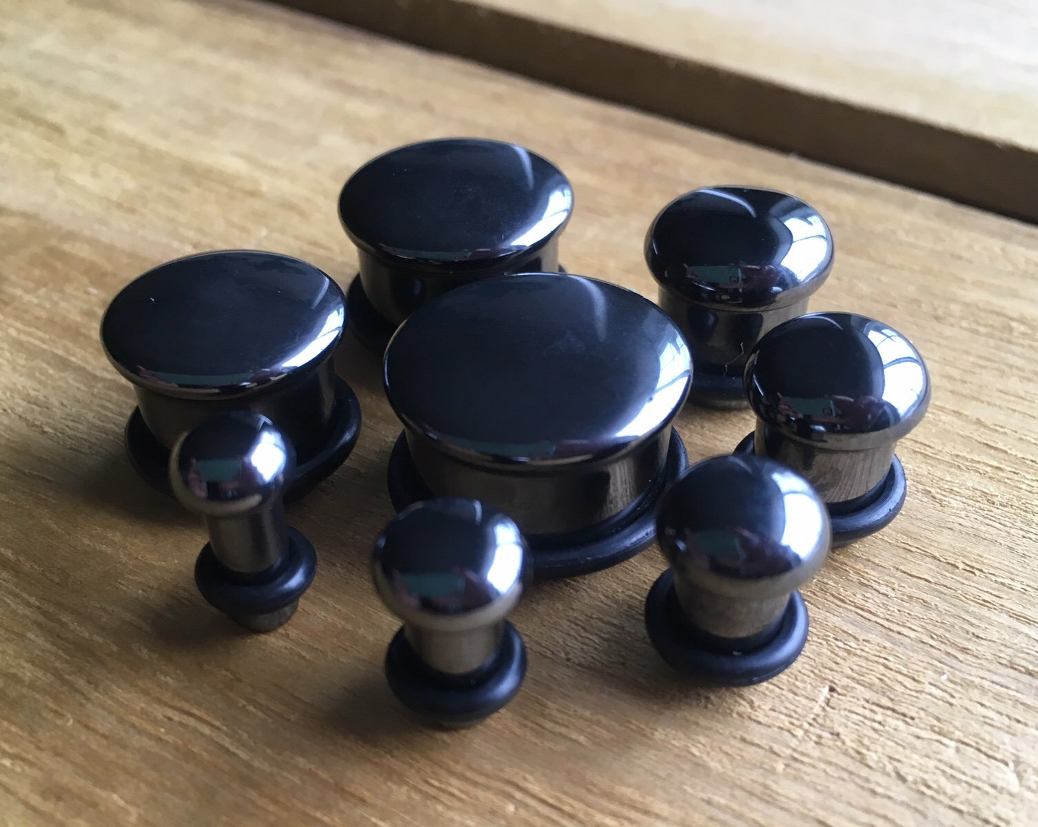 PAIR Single Flare Hematite Stone Plugs Gauges Guages Earlets Body Jewelry