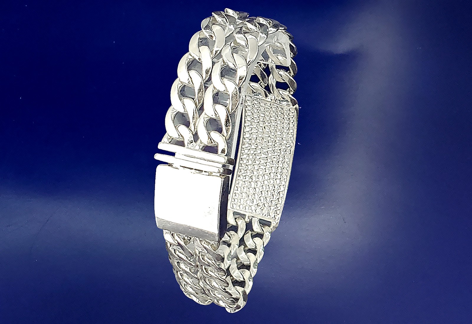 Heavy Solid Sterling Silver 2 Row Curb Link ID Bracelet Handmade in USA 39 Grams