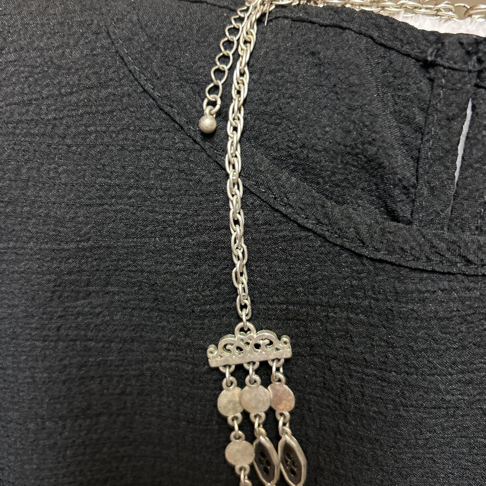 Boho 3 Strand Silver Tone Coin Disc Link Layered Necklace with Extender Clasp