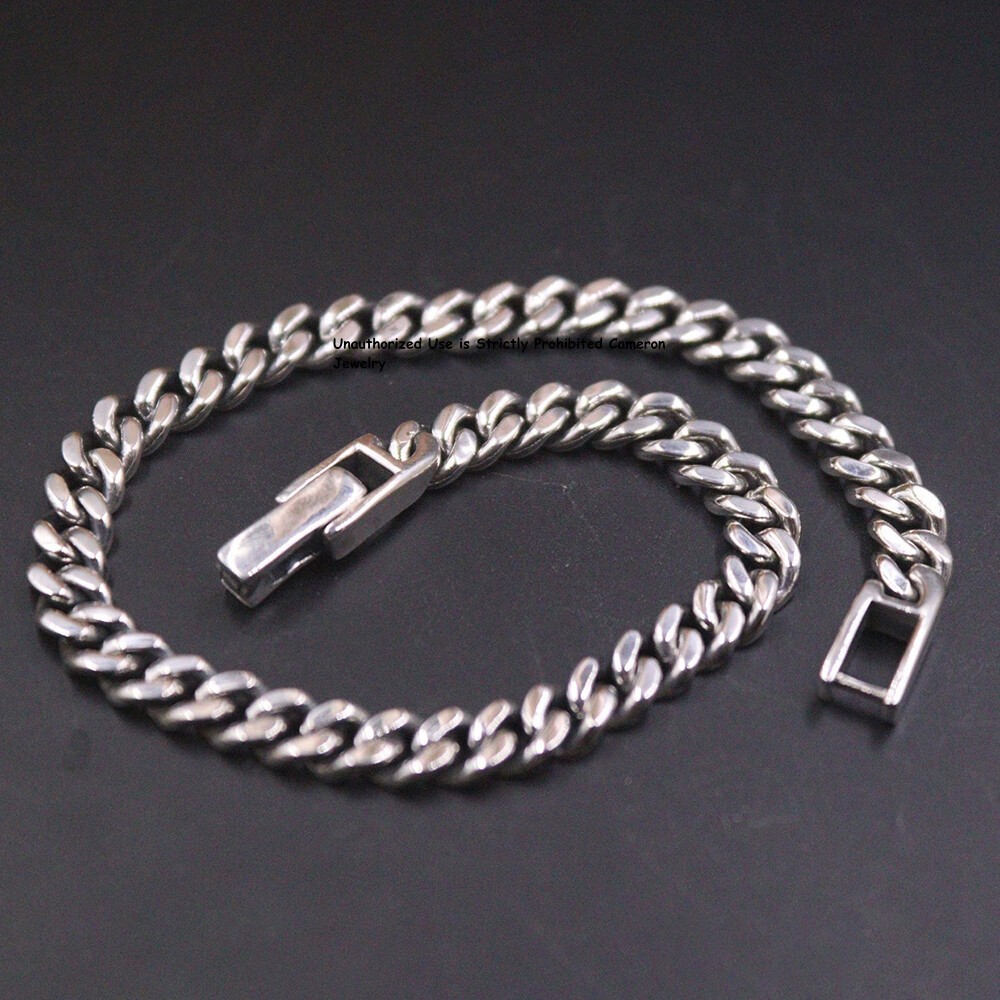 Pure S925 Sterling Silver Chain Women 5mm Curb Link Bracelet 11-12g 7.48inch