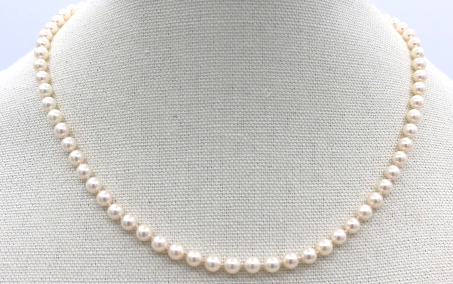 Vintage 5.5mm Japanese Akoya Pearl Strand Necklace w/ 14K Gold Clasp 19”