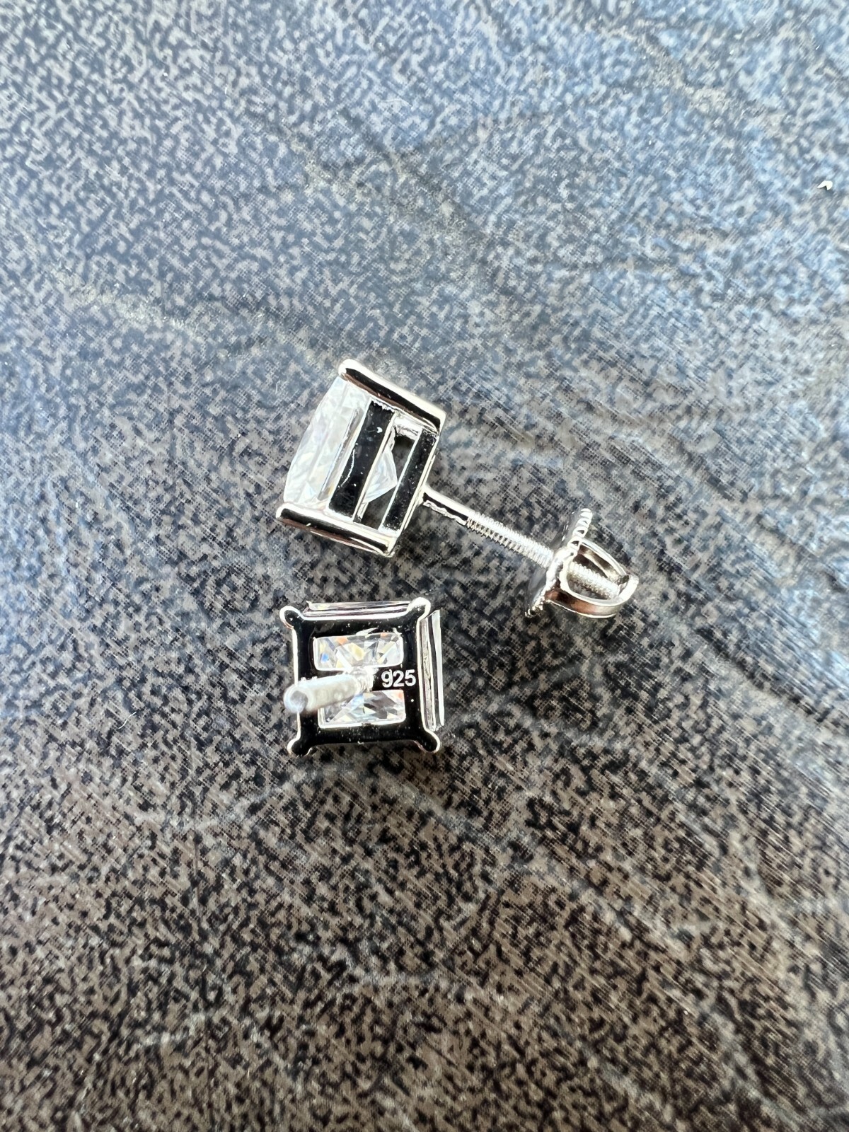 Real MOISSANITE Square Princess Stud Earrings Unisex 925 Silver Passes Tester