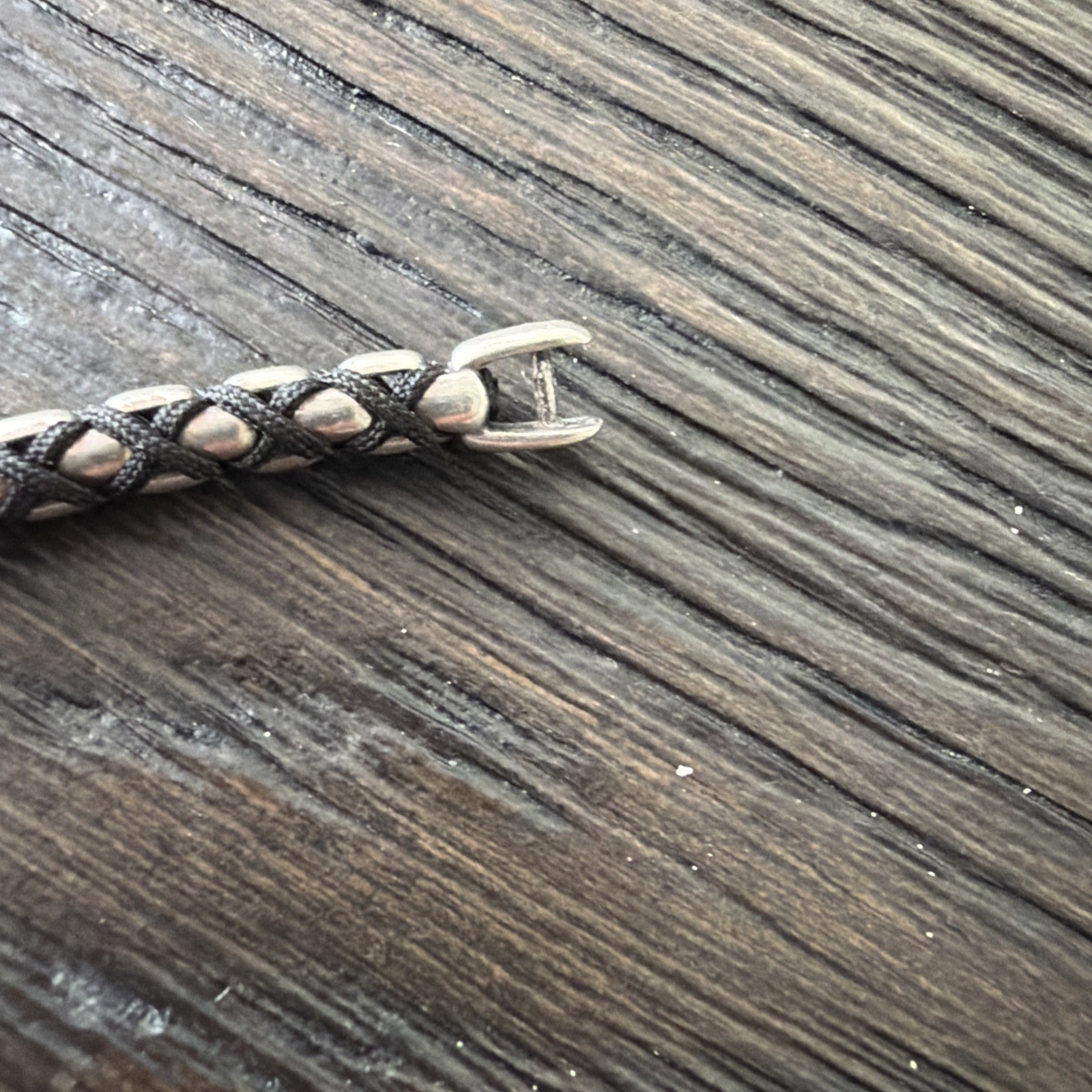 David Yurman 5mm Box Chain Bracelet .925 Sterling Silver and Black Nylon Cord