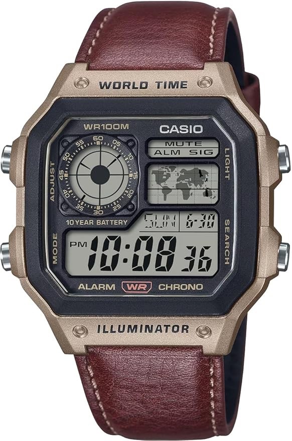 Casio AE-1200WHL-5AV Casio Royale Leather World Time 10-Year Battery New