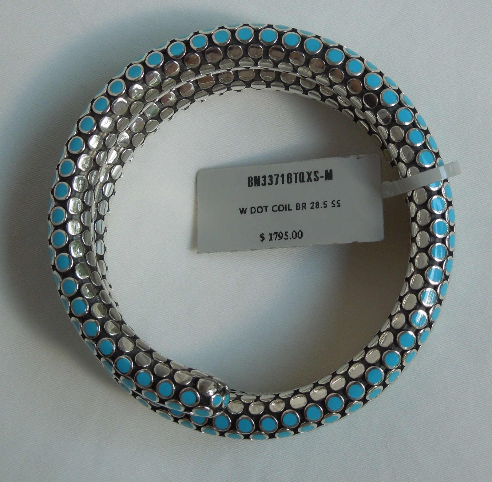 John Hardy Dot Turquoise Enamel Silver 28.5mm Coil Bracelet 99 grams $1,795 NWT