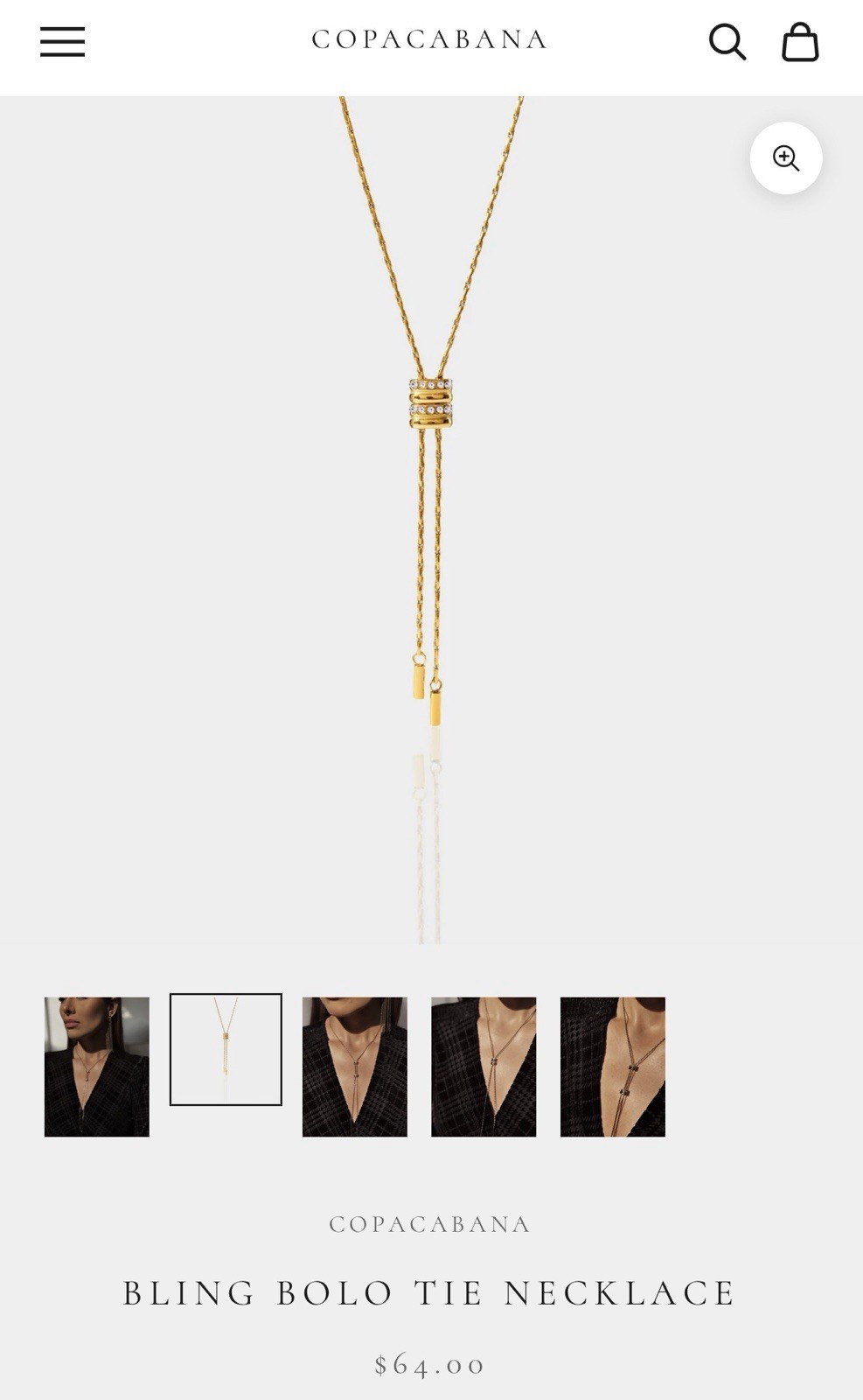 COPA Jewerly Gold Tone Adjustable Lariat Y-Drop 30” Chain Necklace