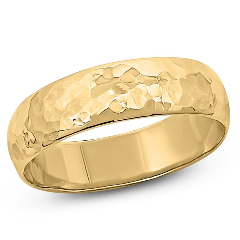 Solid 18K Yellow Gold Hammered Ring Handmade 5mm Hammer Texture Wedding Band