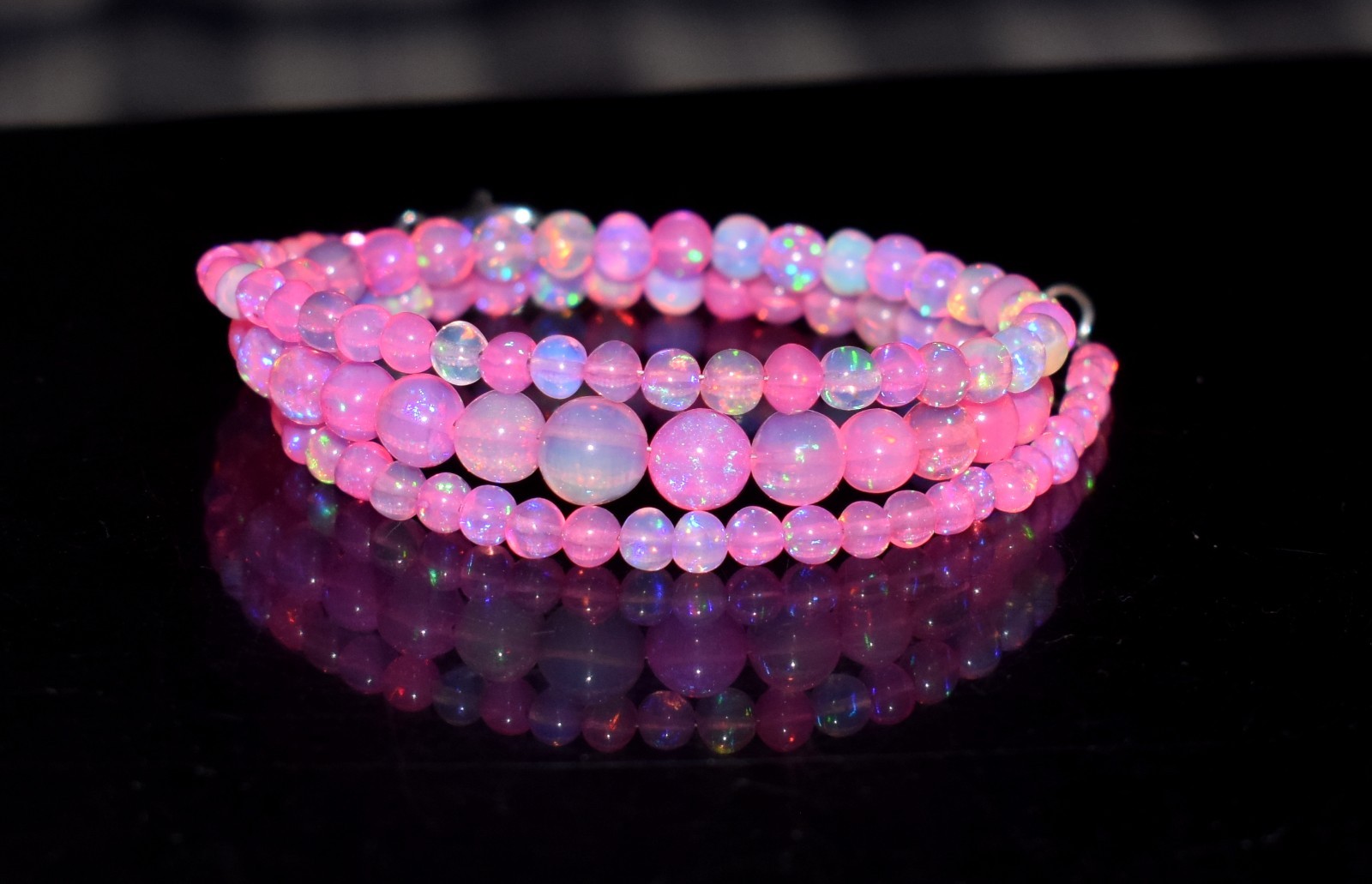 16”Natural Ethiopian Opal Welo Fire Opal Gemstone Beads Necklace AF649
