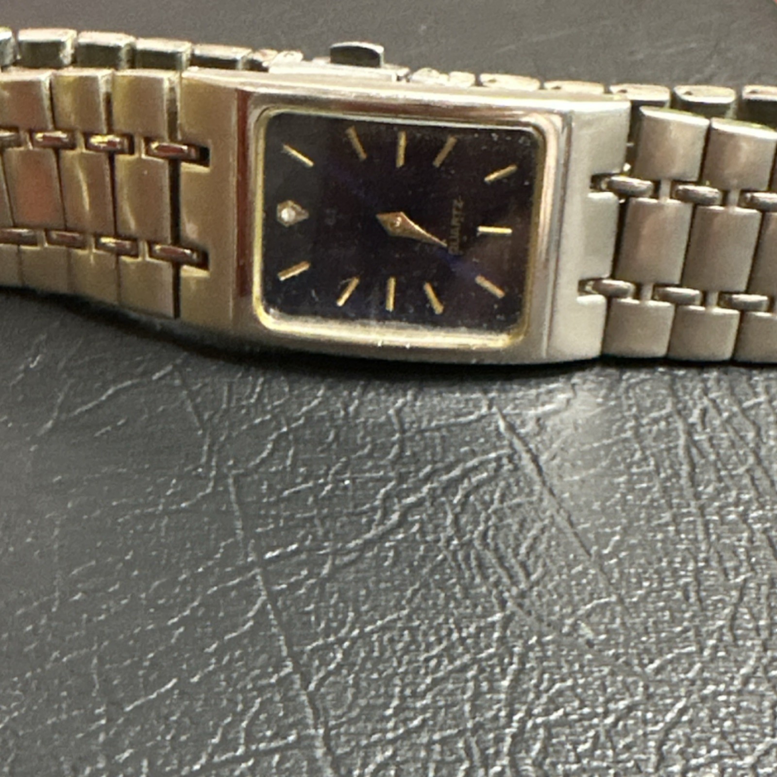 Q.T. Quartz Rectangle Blue Dial Analog Stick Indexes Silver EPSON JAPAN