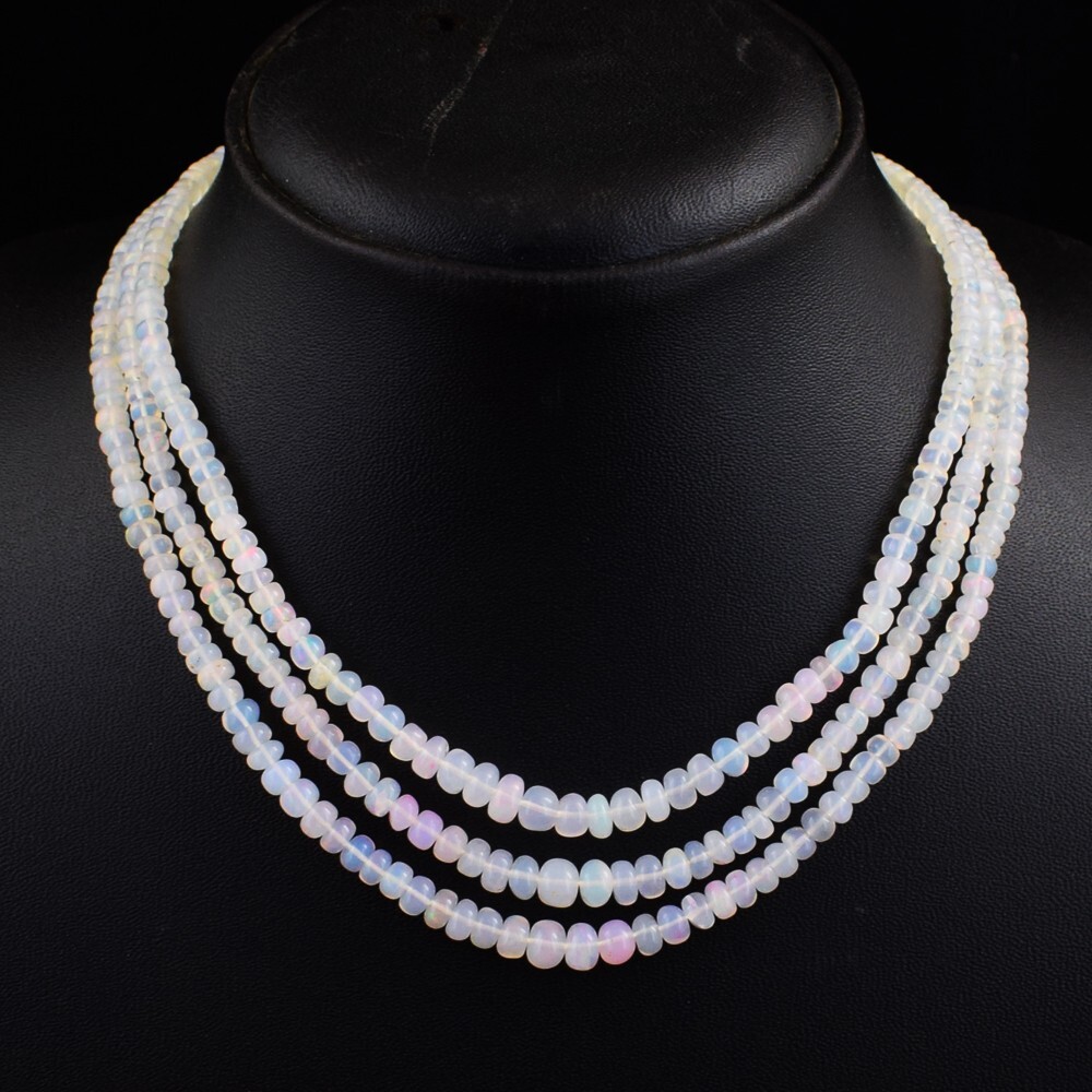 Ethiopian Opal 103 Cts 3 Strand Round Shape Beaded Necklace Jewelry AK 02 E495