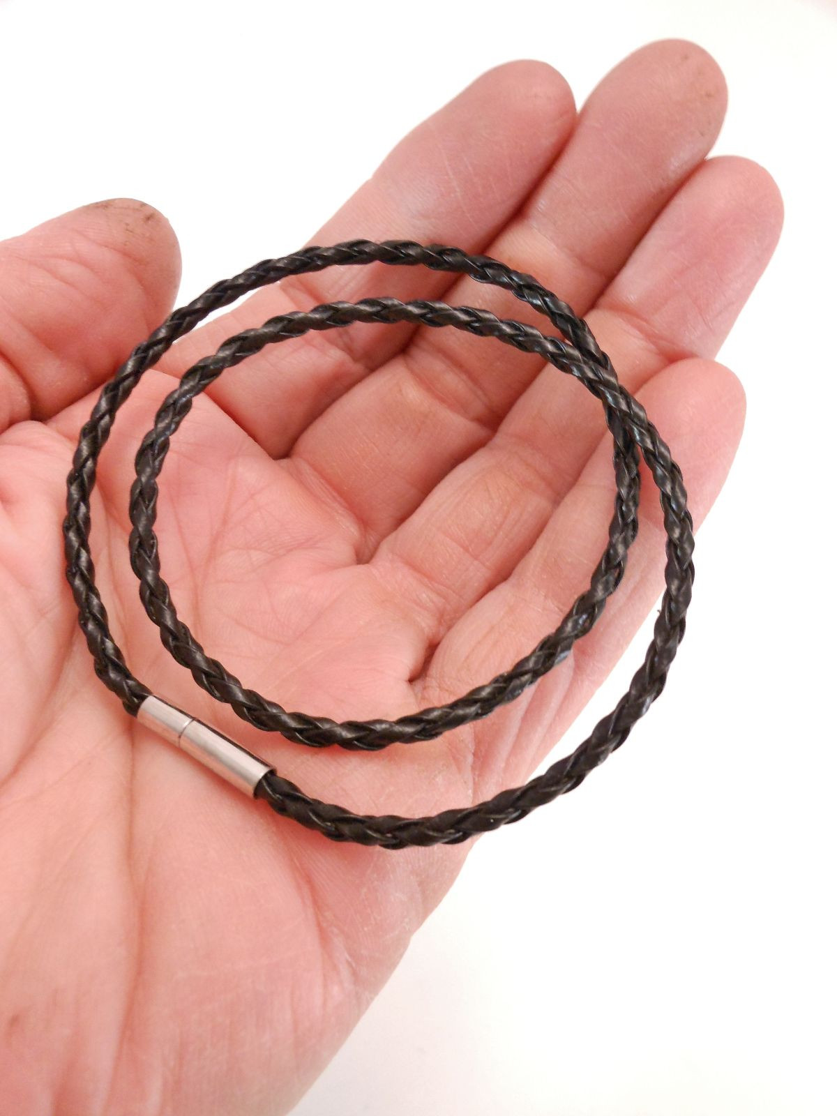 Leather Braided 3mm Black Surfer Necklace Cord w/ Bayonet Clasp