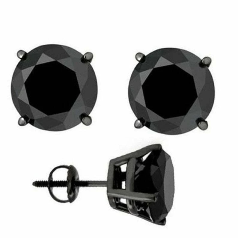 4.00 Ct Black Diamond Studs Screw Back in Black Rhodium Finish AAA Certified !