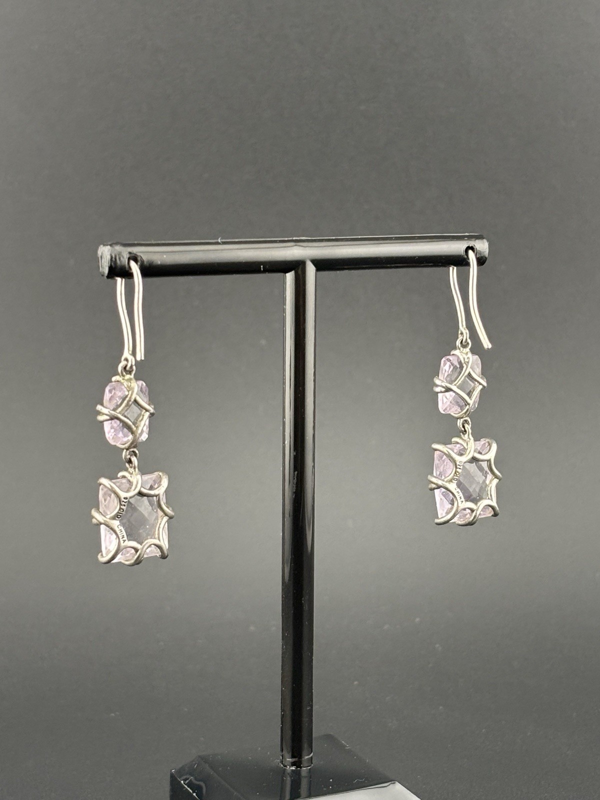 CID 925 Sterling Silver Pale Lavender Pink Gemstone Dangle Earrings China 7g