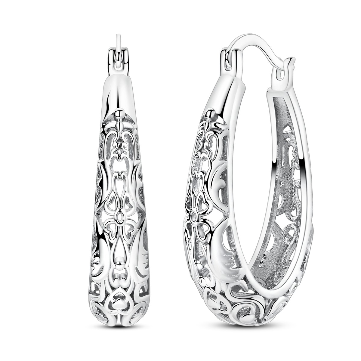 LAZA European 925 Sterling Silver Hoop Earrings Hollow Flower for Women Jewelry