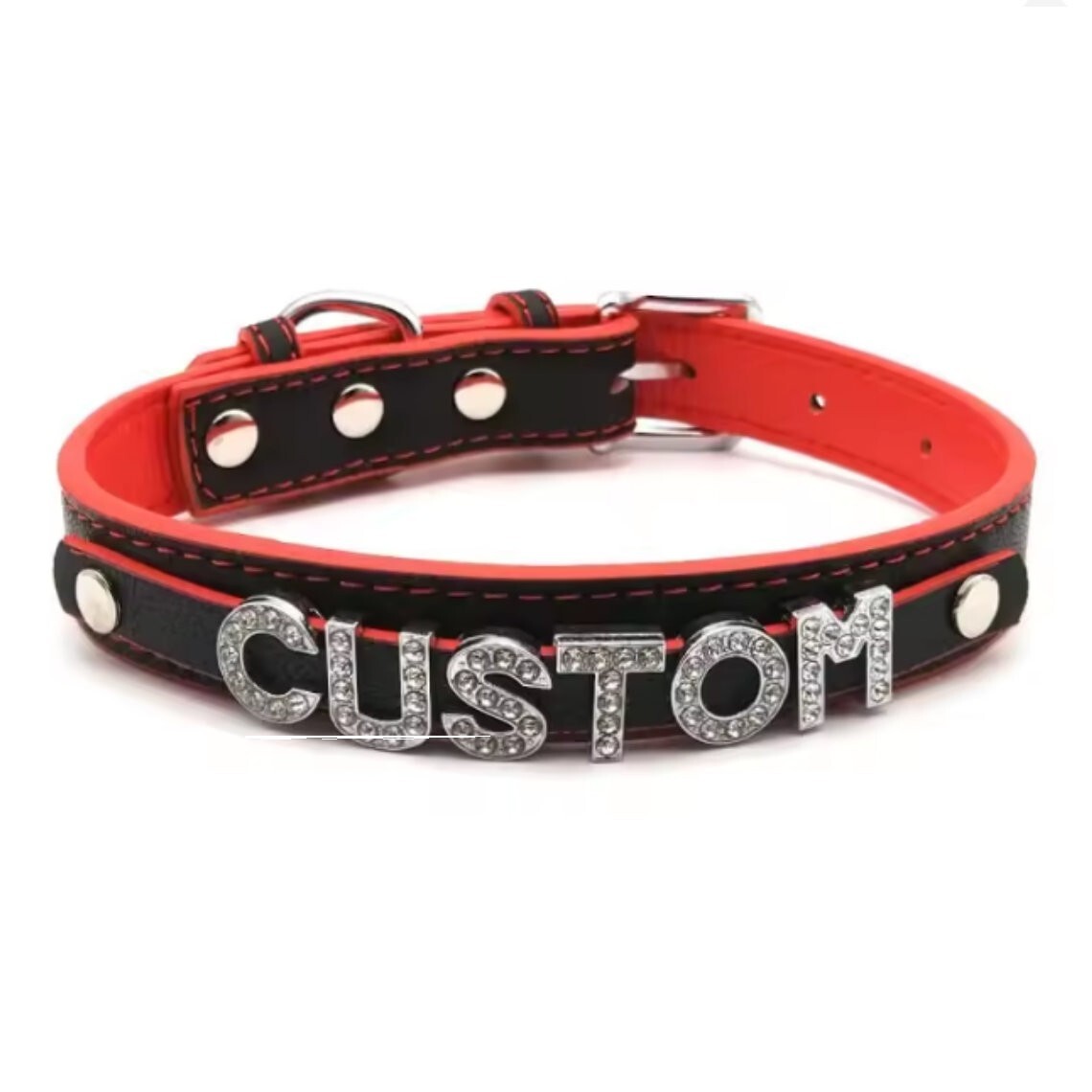 Custom Rhinestone Letter Collar You Choose Color and Words Faux Leather BDSM