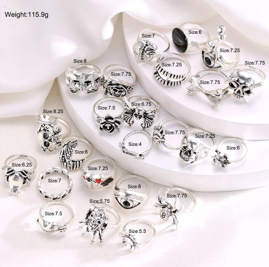 24pcs Gothic Skeleton Ring Set Punk Vintage Party Jewelry – Ring Accessories
