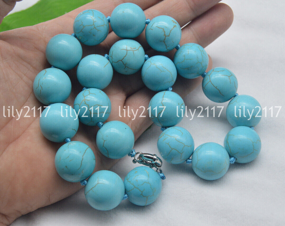 Huge 20mm Natural Blue Turquoise Gemstone Round Beads Necklace 14-36 inch