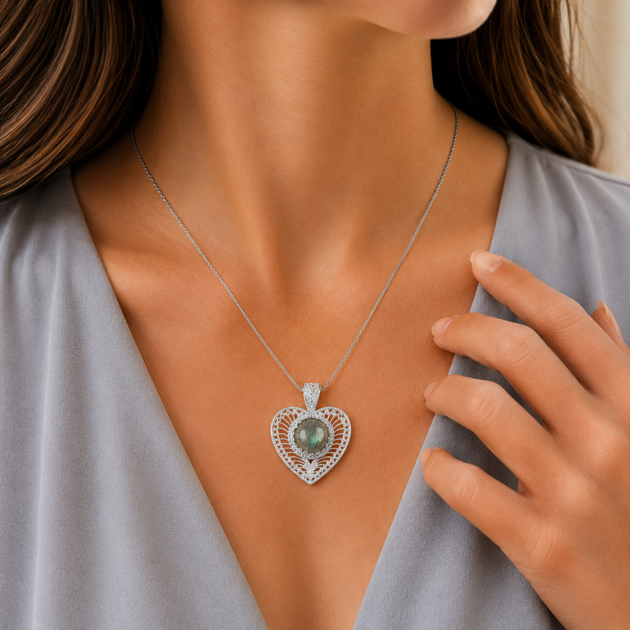 Labradorite Gemstone Jewelry 925 Silver Handmade Pendant 1.4″ For Birthday Gifts