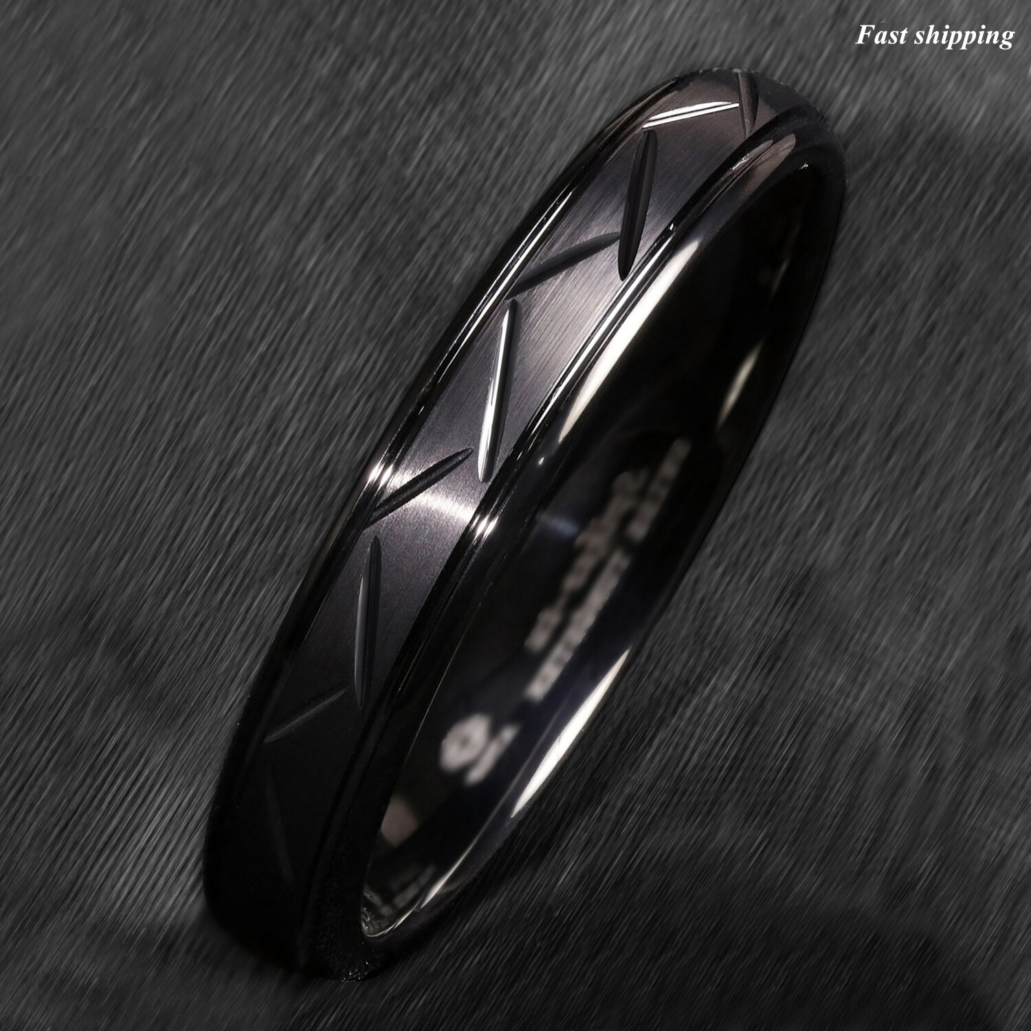8/6mm Dome Black Warrior Brushed Center Tungsten Ring Bridal Band ATOP Jewelry
