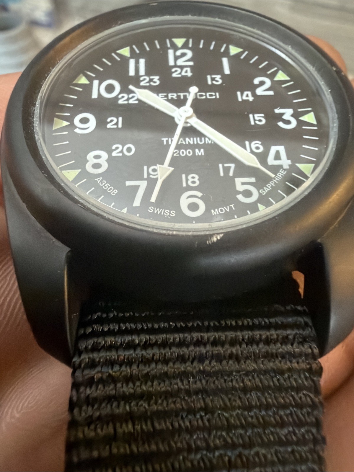 Bertucci A-2T Vintage Titanium Field Watch Black Sapphire 200M Swiss Working