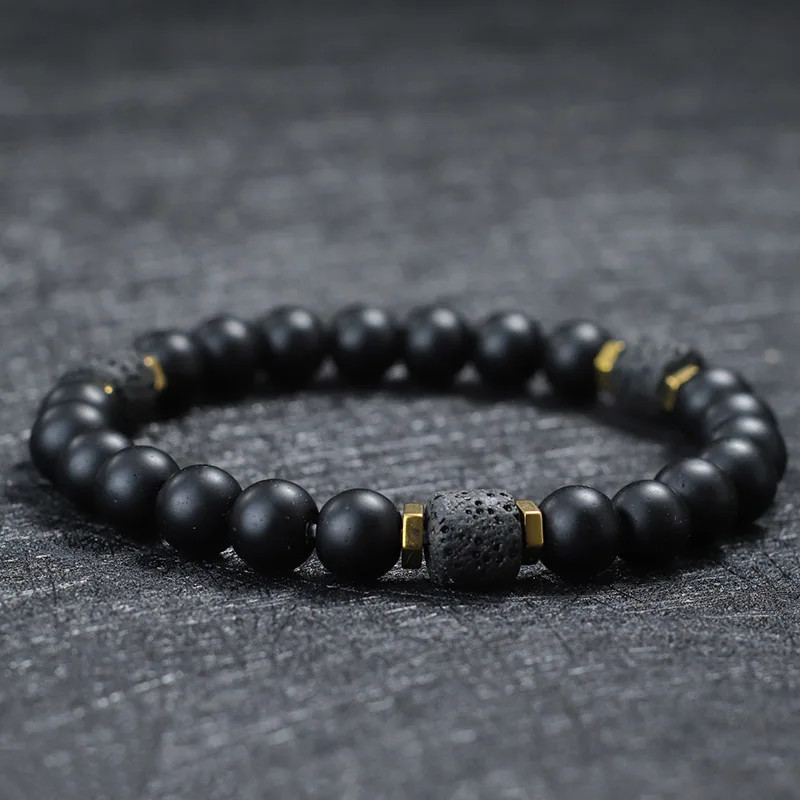 Unique Natural Stone Bracelet Men 8Mm Obsidian Tiger Eyes Beaded Braclet Homme H