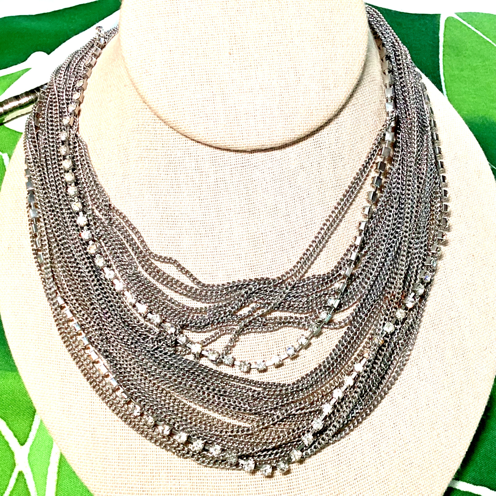 You and i 30 “Silver Tone Multi Layered Clear Crystal Statement Chain Necklace