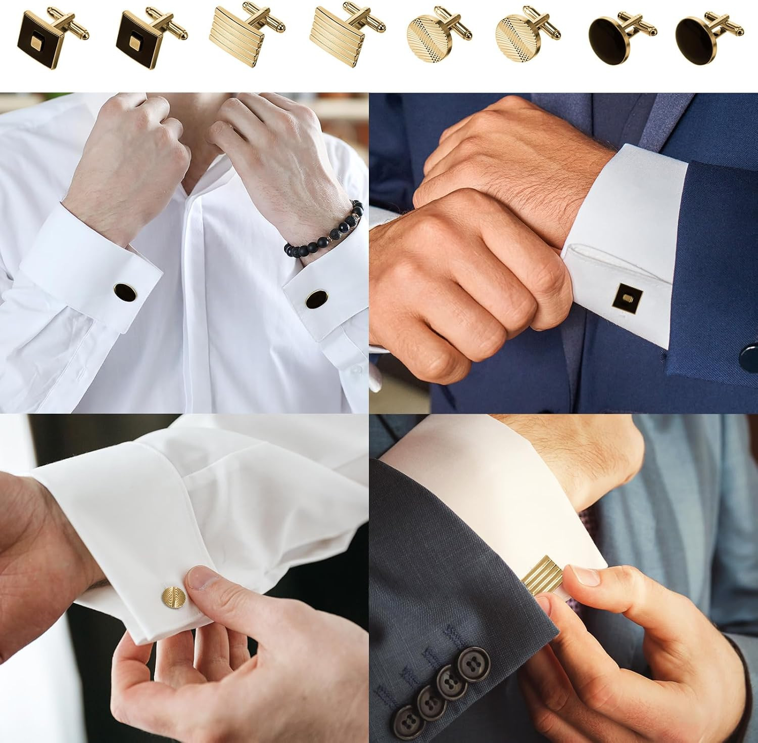 COMNICO 4 Pairs Cufflinks for Men Classic Tone Cuff Links Fashion Men Cufflinks