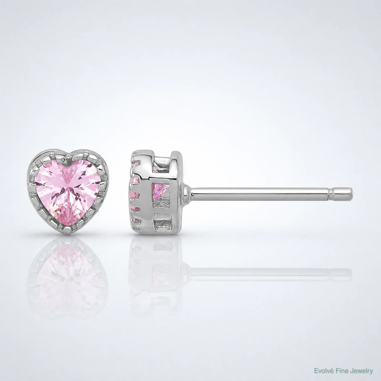 Sterling Silver Rhodium-Plated Pink CZ Heart Post Earrings