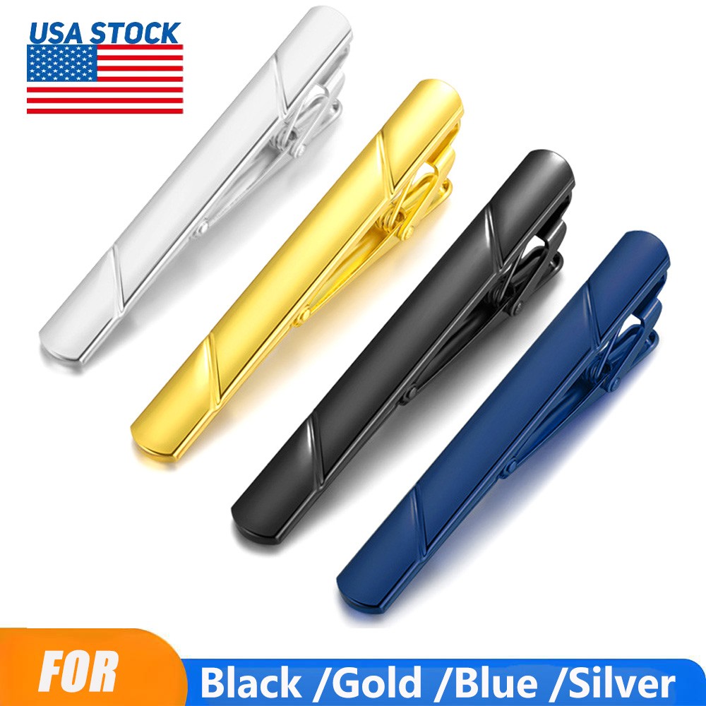 4x Stainless Steel Mens Tie Clip Necktie Bar Clasp Clamp Pin Gold Black Silver