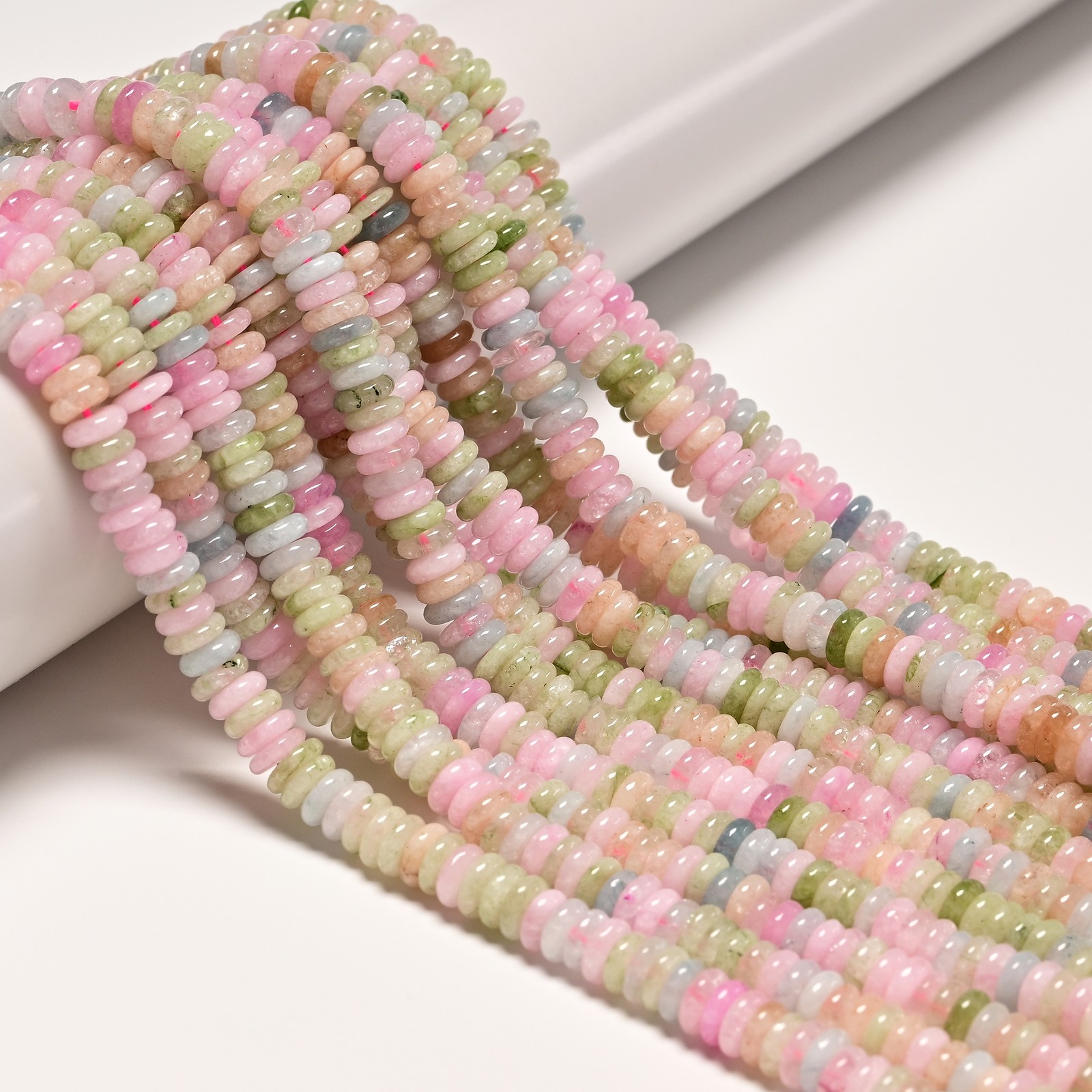 Morganite Color Dyed Jade Smooth Rondelle Beads Size 2x6mm 15.5″ Strand