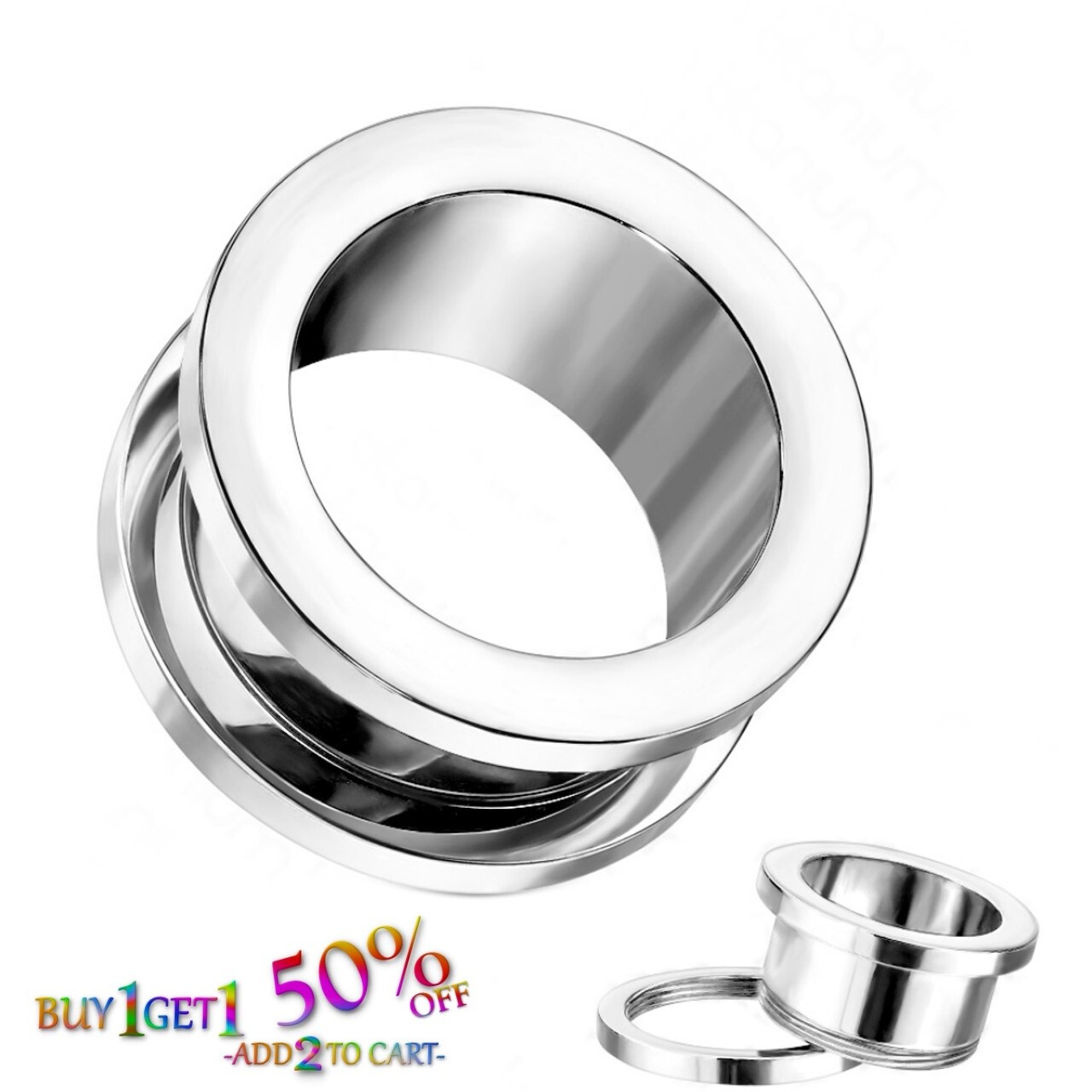 Pair 8g-50mm STAINLESS STEEL SCREW FIT DOUBLE FLARE TUNNELS Gauges Plugs 2088