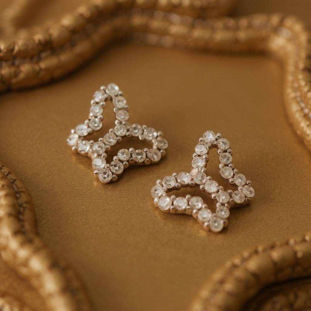 14K White Gold Butterfly Push Back Earrings with Round CZ Stones Dainty Studs