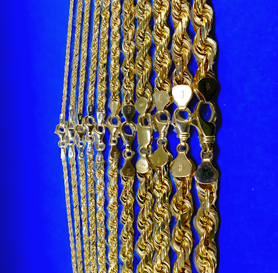 10K Yellow Gold SOLID Rope Necklace Bracelet Chain Diamond Cut 1mm-10mm 7″-30″