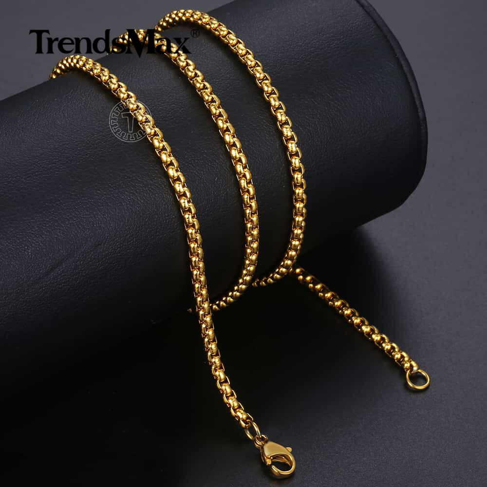 18″-24″ 2/3/4/5MM Gold Plated Stainless Steel Smooth Box Chain Necklace