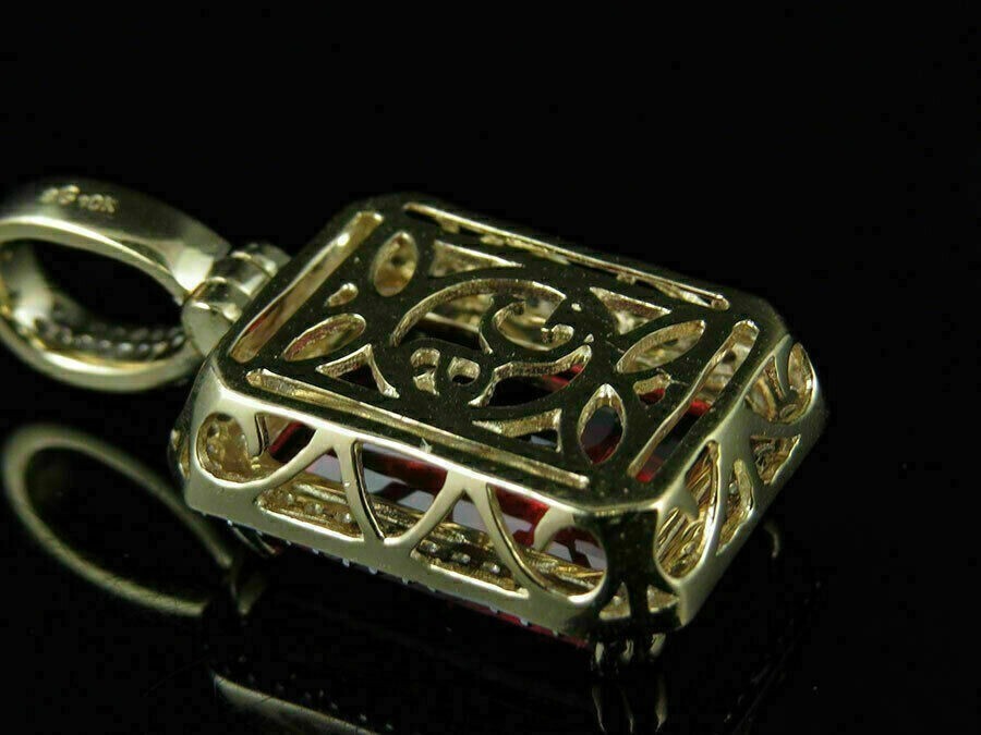 1.22ct Red Centered Stone Mossainite Yellow Gold Plated Sterling Silver Pendant