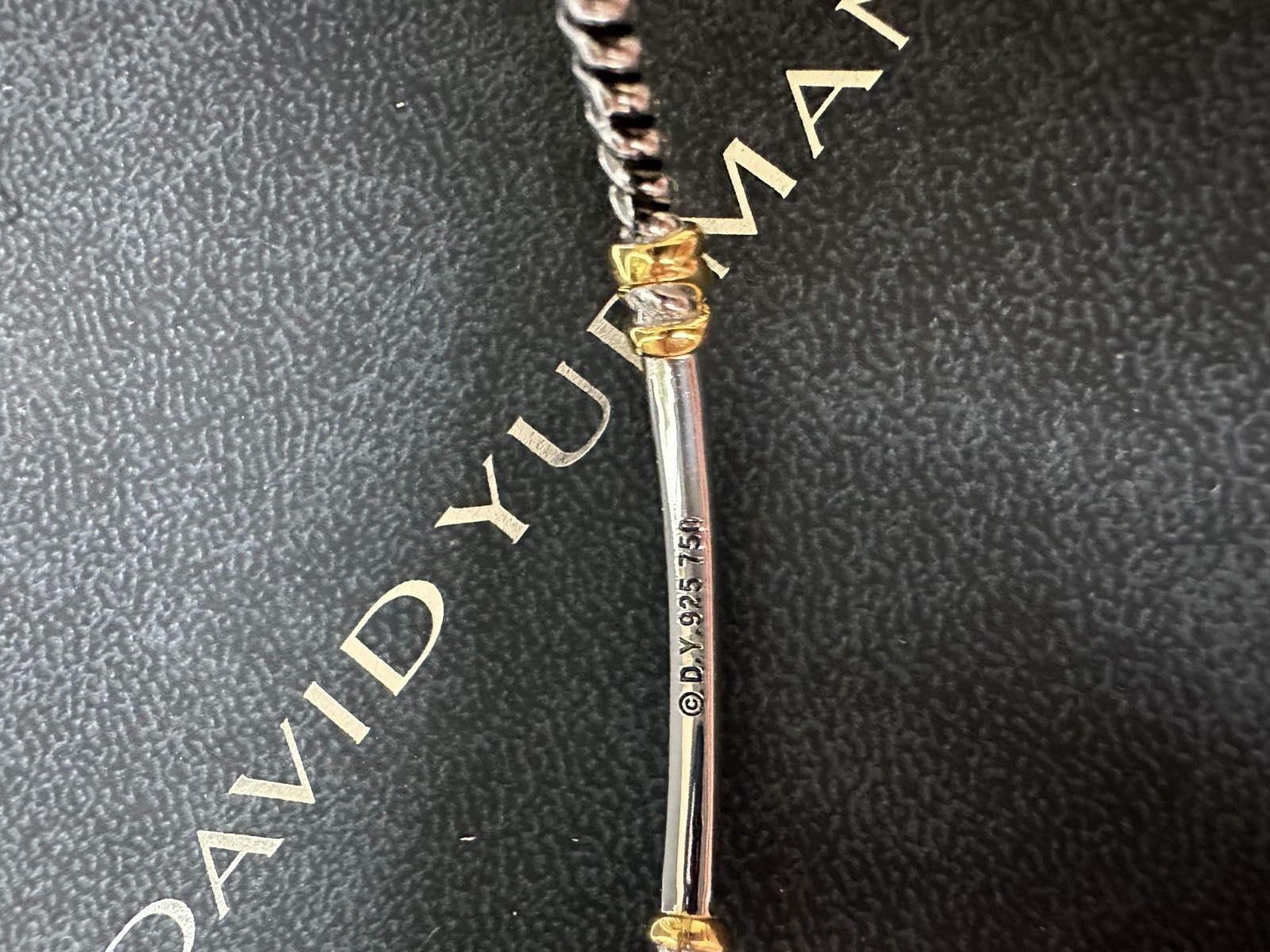 David Yurman Classic Cable Two Tone 925 Silver 18K Gold Diamond Cuff Bangle 21cm