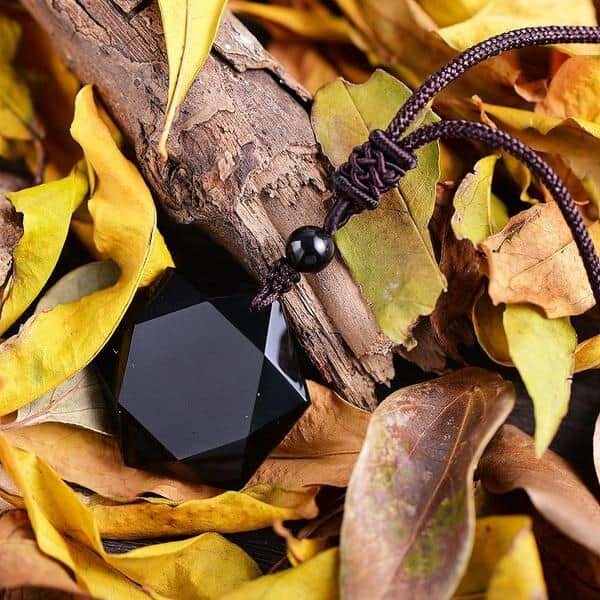 Black Obsidian Hexagonal Amulet Healing Protection Reiki Point Pendant Necklace