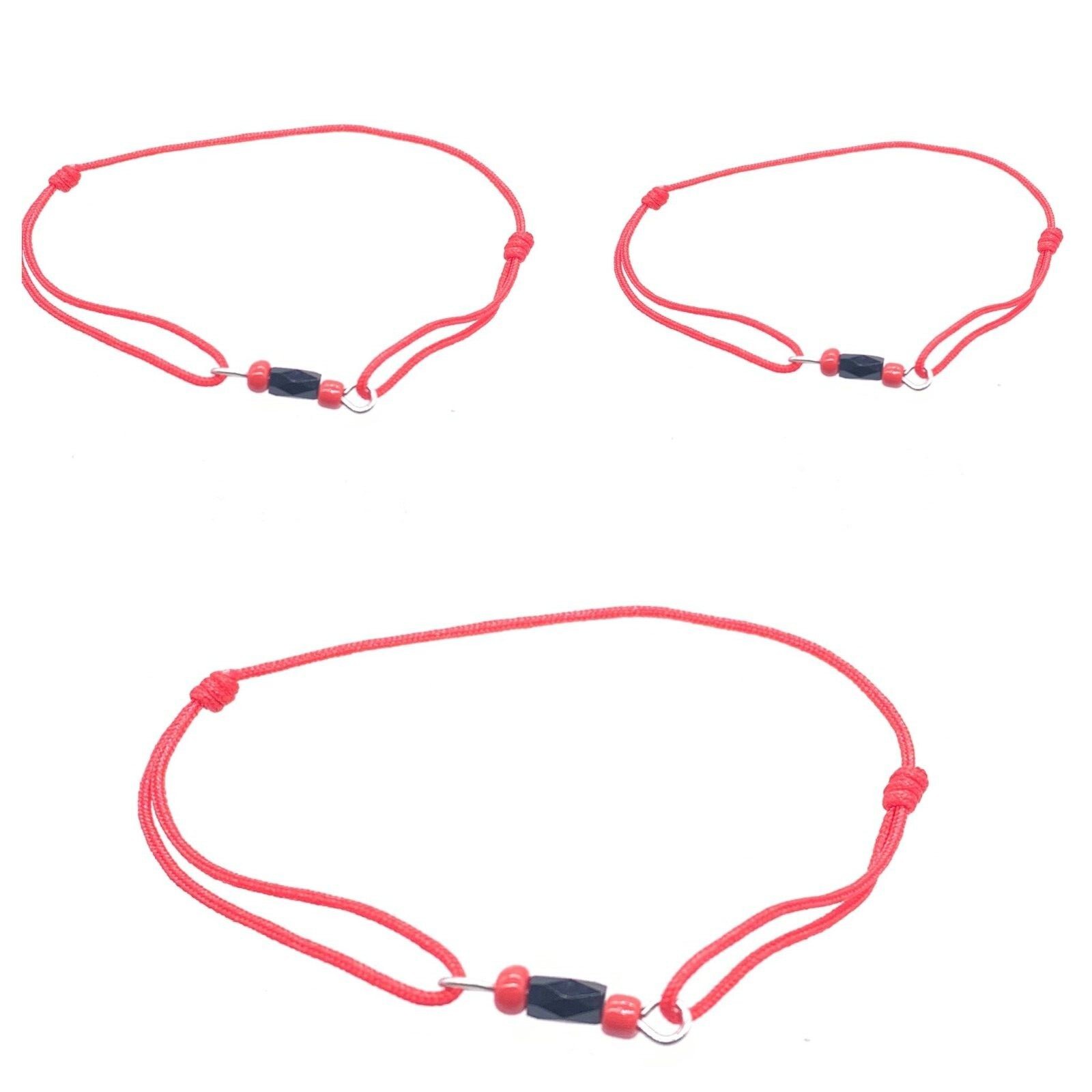 Red String Bead Stone Onyx Black Cool Bracelet Cord Adjustable 6in-10in pack x6