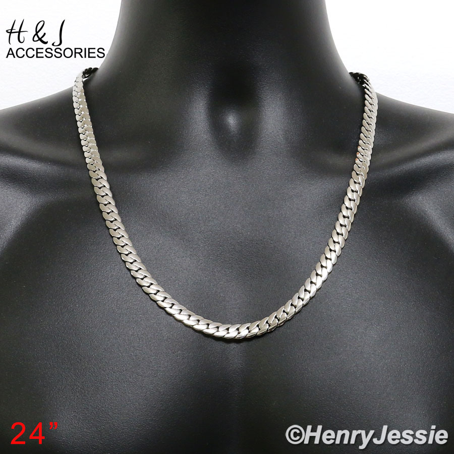 24″MEN 316L Stainless Steel 8mm Silver Miami Cuban Curb Link Chain Necklace