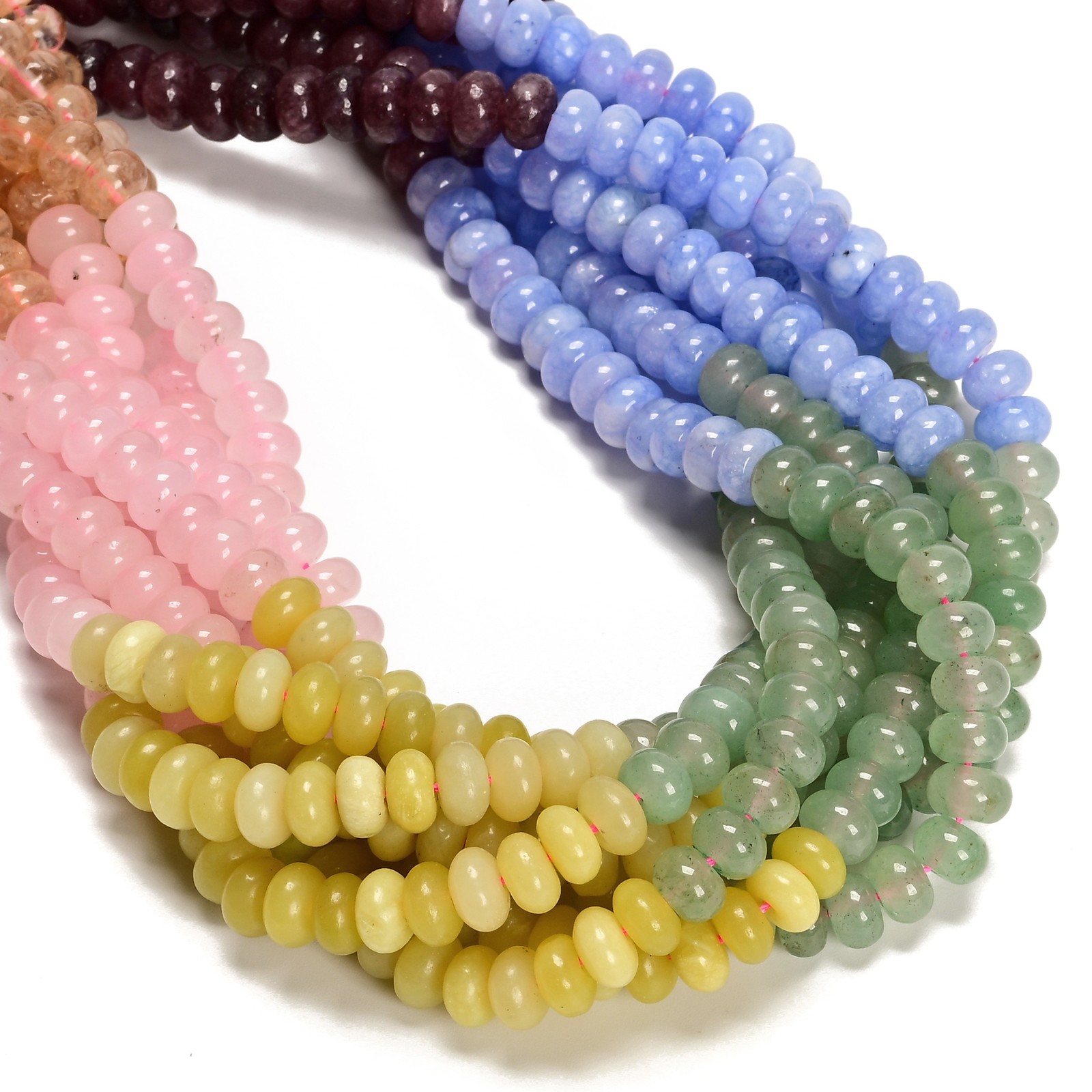 08-Multi-color Gemstone Smooth Rondelle Beads Size 5x8mm 15.5” Strand