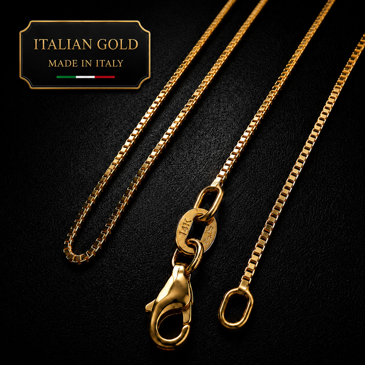 14K Solid Gold Diamond Cut Box Chain 0.7mm 0.8mm Necklace 16″ 18″ 20″