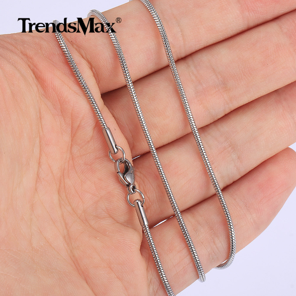 0.9mm-2.0mm Silver Solid Stainless Steel Round Snake Chain Necklace Unisex Link