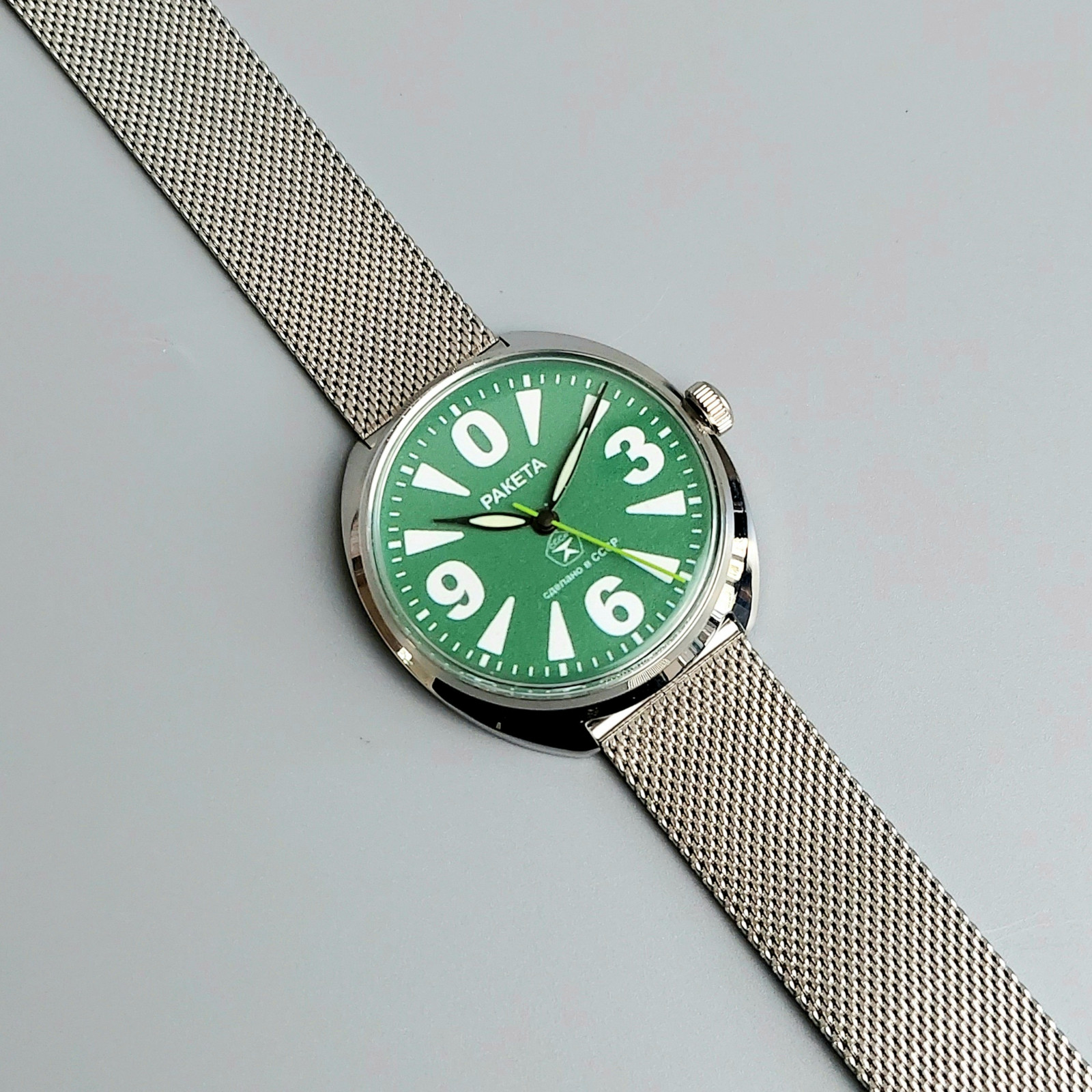 Vintage Men’s Wristwatch Raketa BIG ZERO Soviet Mechanical Watch Green Dial